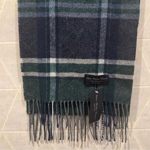 Italian Woollen Treasures Men’s Lambswool Plaid Green Scarf NWT